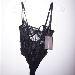NWT Fashion Nova Black Lace Bodysuit | S